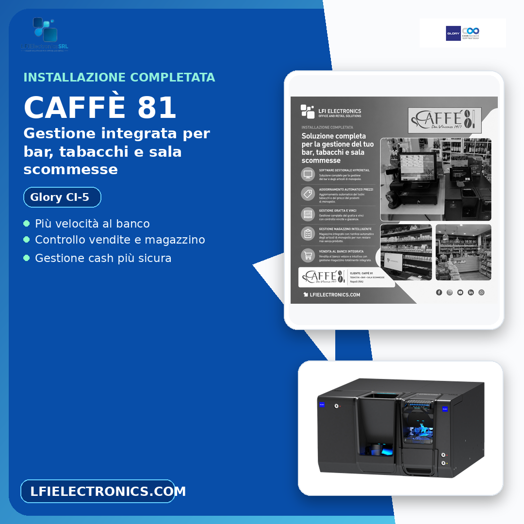 Installazione Glory CI-5 per bar e tabacchi a Napoli - LFI Electronics
