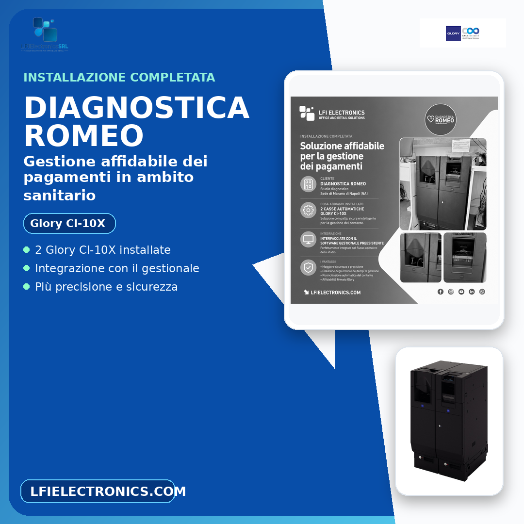 Installazione di 2 Glory CI-10X per studio diagnostico a Marano - LFI Electronics