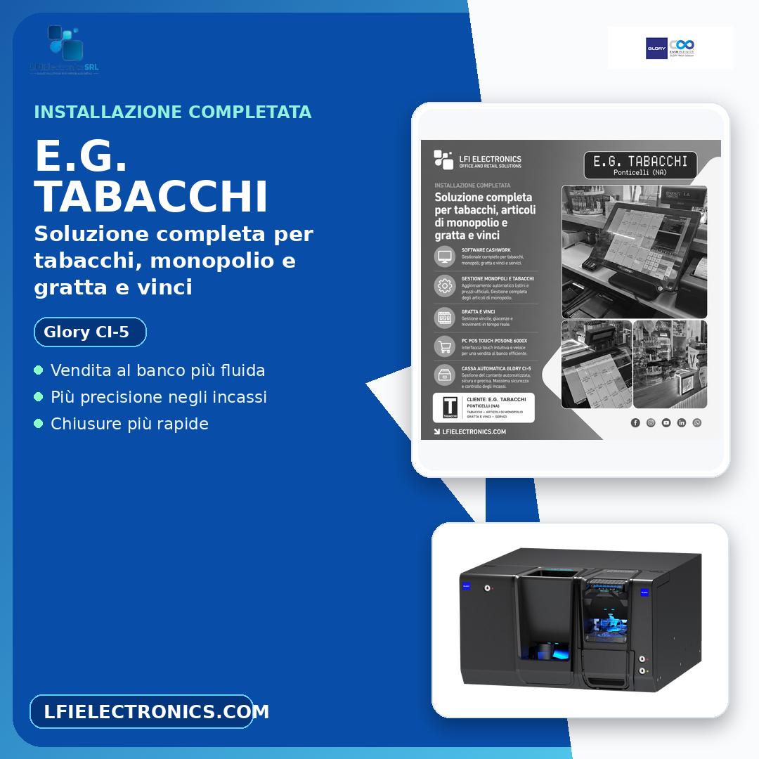 Installazione Glory CI-5 per tabaccheria a Ponticelli - LFI Electronics