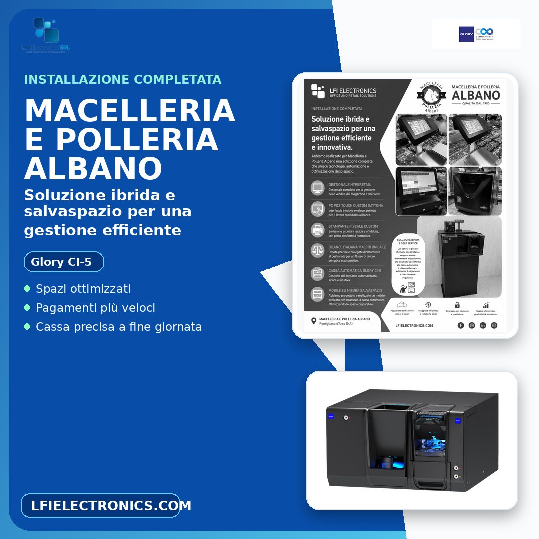 Installazione Glory CI-5 per macelleria a Pomigliano d’Arco - LFI Electronics